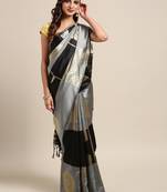 Black woven art silk saree with blouse