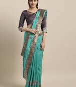 Blue embroidered silk blend saree with blouse