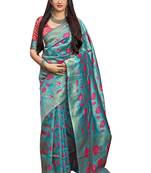 Blue woven art silk saree with blouse