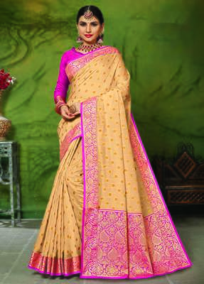 Cream woven art silk saree with blouse 1