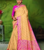 Cream woven art silk saree with blouse