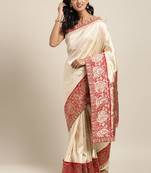 Cream embroidered art silk saree with blouse