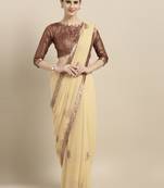 Cream embroidered georgette saree with blouse