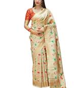 Cream woven art silk saree with blouse