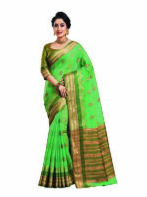 Green woven art silk saree with blouse 1