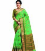 Green woven art silk saree with blouse