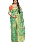 Light green woven art silk saree with blouse
