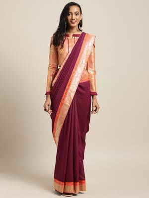 Magenta woven art silk saree with blouse 1