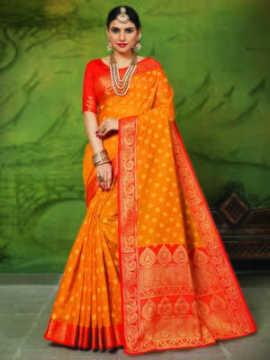 Mustard woven art silk saree with blouse 1