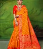 Mustard woven art silk saree with blouse