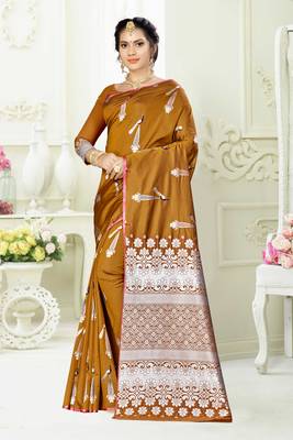 Mustard woven art silk saree with blouse 1