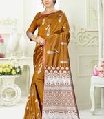 Mustard woven art silk saree with blouse