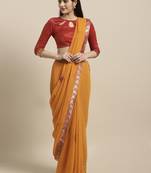 Mustard embroidered chiffon saree with blouse