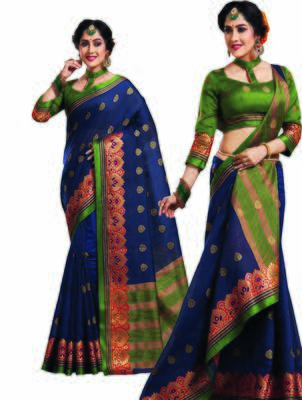 Navy blue woven art silk saree with blouse 1