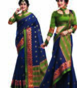 Navy blue woven art silk saree with blouse