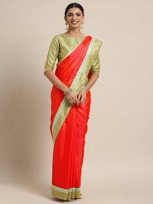 Orange woven art silk saree with blouse 1