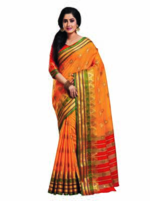 Orange woven art silk saree with blouse 1