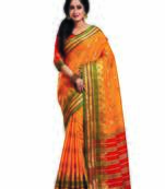 Orange woven art silk saree with blouse