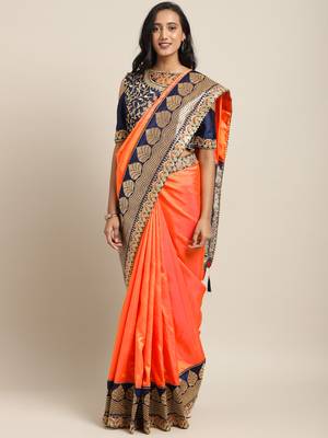 Orange embroidered art silk saree with blouse 1