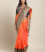 Orange embroidered art silk saree with blouse