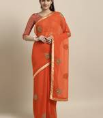 Orange embroidered chiffon saree with blouse