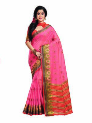 Pink woven art silk saree with blouse 1