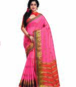 Pink woven art silk saree with blouse