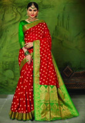 Red woven art silk saree with blouse 1