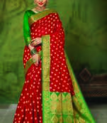 Red woven art silk saree with blouse