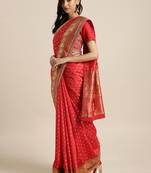 Red embroidered art silk saree with blouse