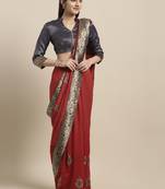 Red embroidered silk blend saree with blouse
