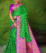 Sea green woven art silk saree with blouse