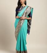 Sky blue embroidered art silk saree with blouse