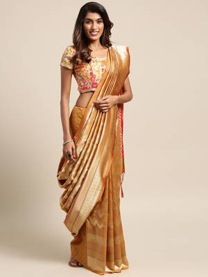 Yellow woven art silk saree with blouse 1
