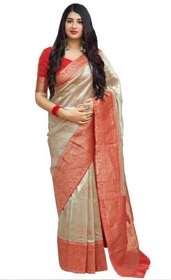 Beige woven art silk sarees saree with blouse 1