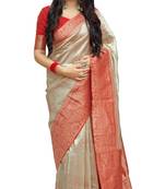 Beige woven art silk sarees saree with blouse