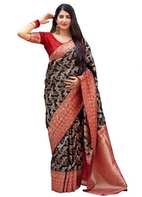 Black woven art silk sarees saree with blouse 1