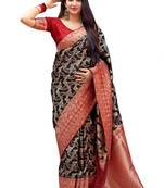 Black woven art silk sarees saree with blouse