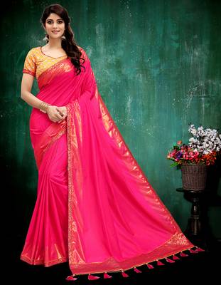 Magenta printed silk saree with blouse 1