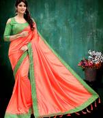 Salmon plain silk saree with blouse