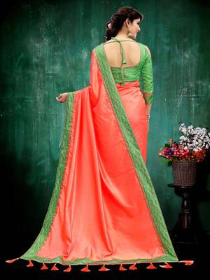 Salmon plain silk saree with blouse 3
