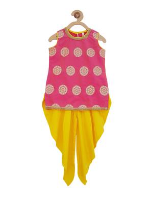 Pink cotton kurti with dhoti pants for girls 1