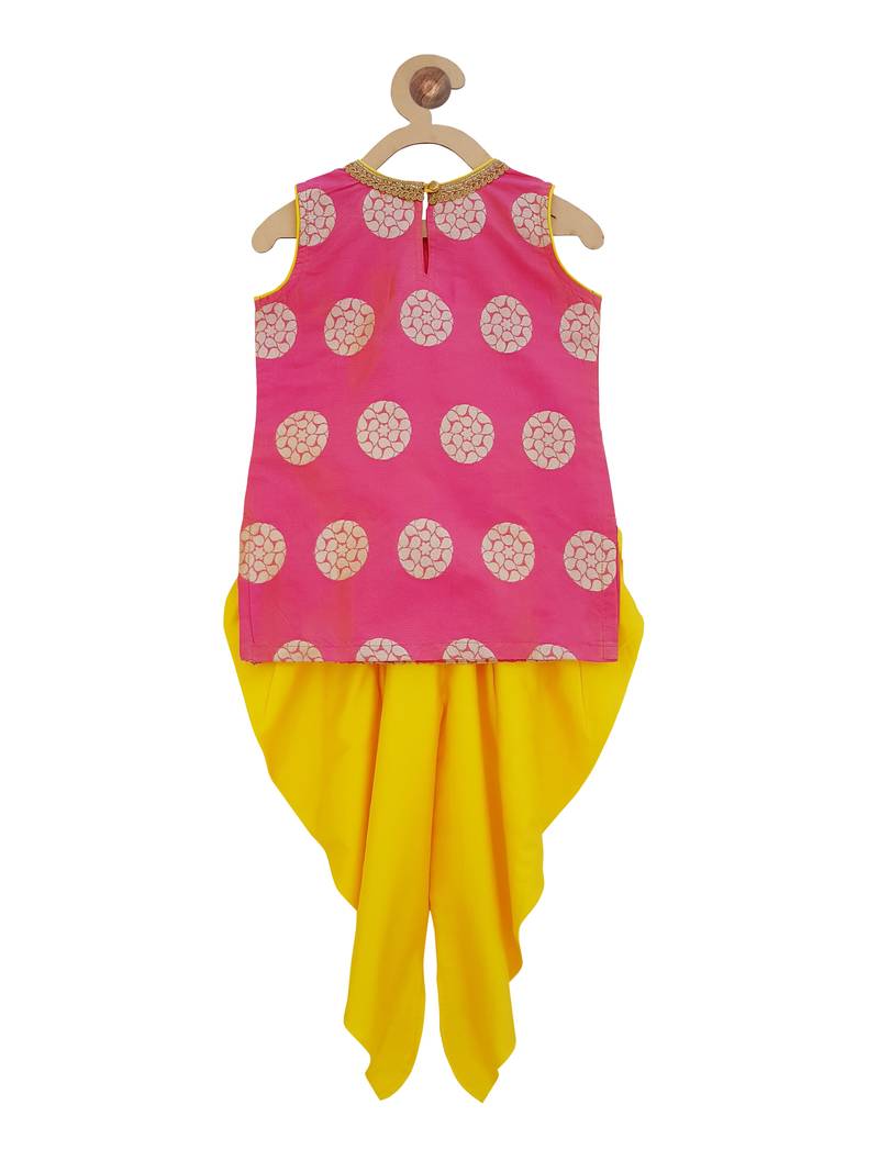 Pink cotton kurti with dhoti pants for girls