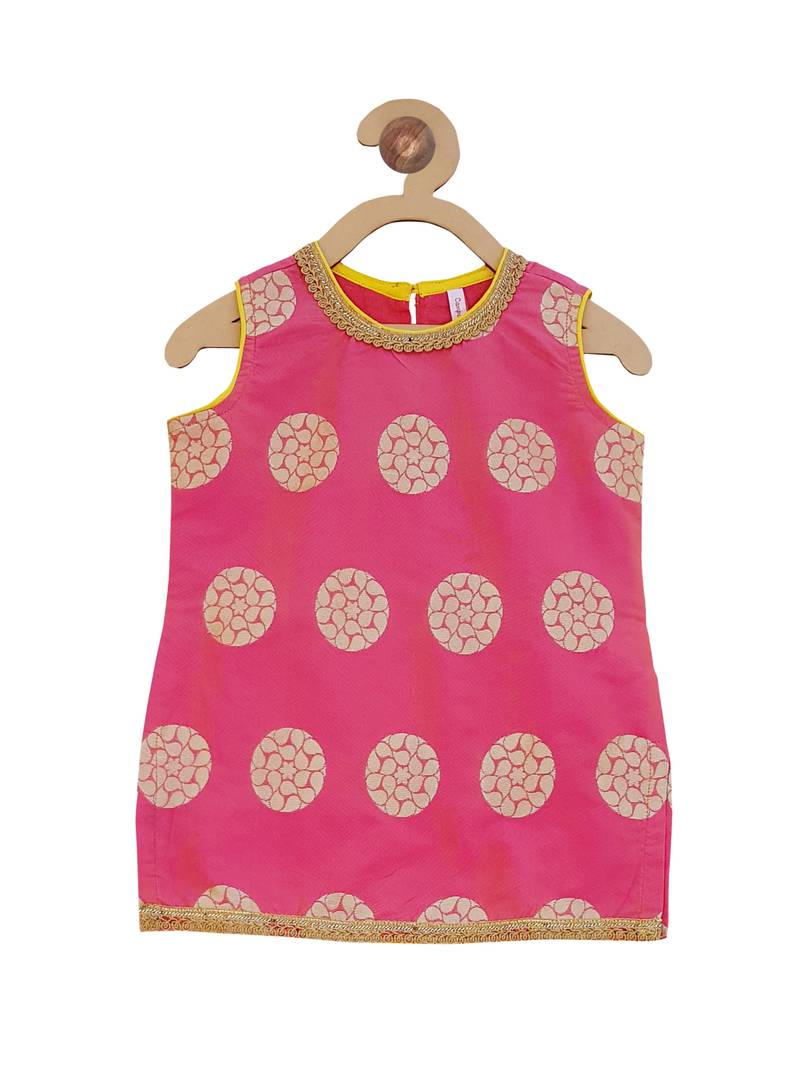 Pink cotton kurti with dhoti pants for girls