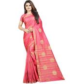 Pink woven art silk saree with blouse