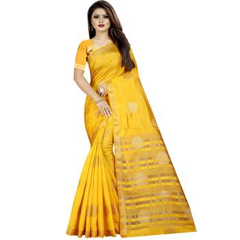 Yellow woven art silk saree with blouse 1