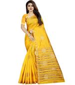Yellow woven art silk saree with blouse