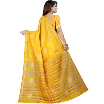 Yellow woven art silk saree with blouse 2