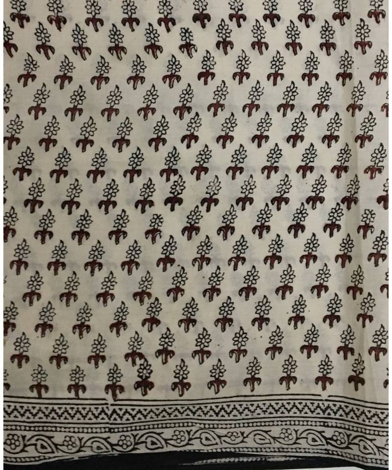 Off White Cotton Jaipuri Printed saree with blouse