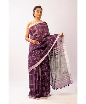 Purple Bengal Linen Handloom with sequence saree with blouse 1